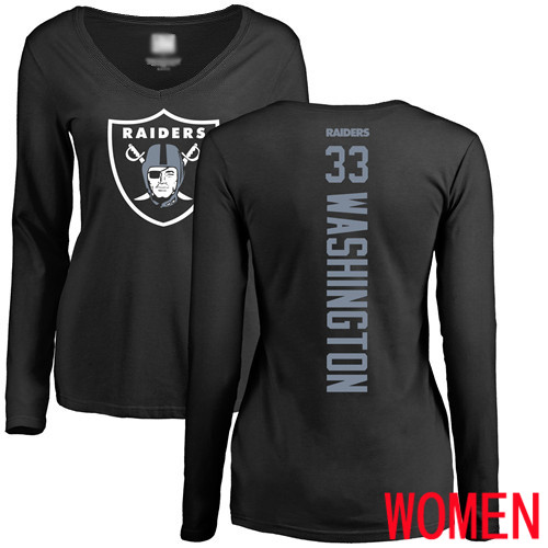 Oakland Raiders Black Women DeAndre Washington Backer NFL Football #33 Long Sleeve T Shirt